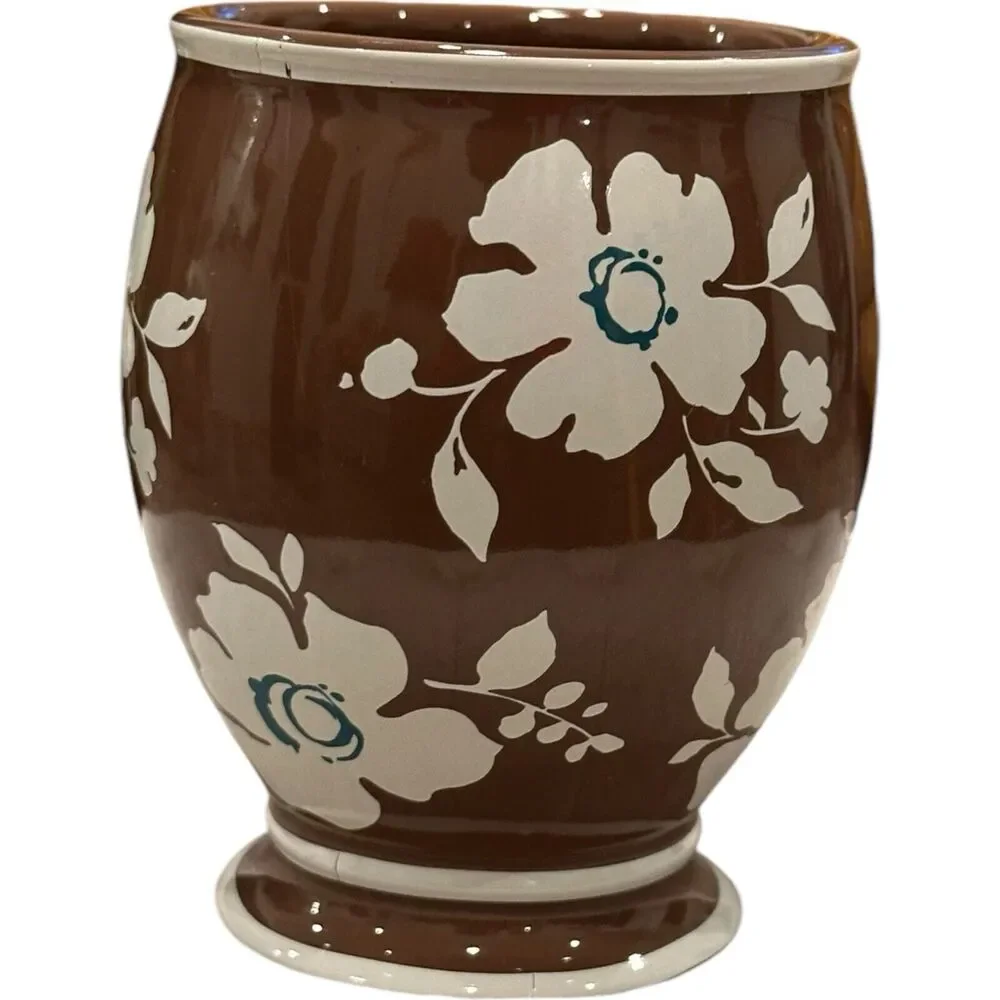3 Pc Wamsutta Springs Baja Chocolate Floral Bathroom Tissue Cover Cup Soap Pump